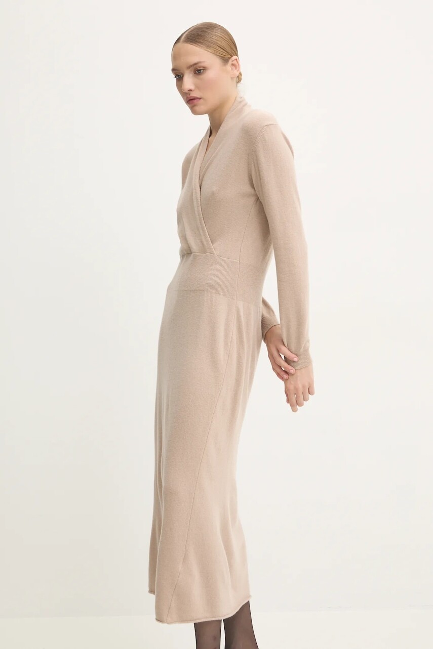 Vlnené šaty Answear.LAB béžová farba, maxi, áčkový strih
