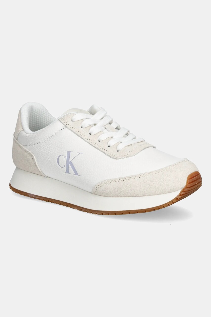 Kožené tenisky Calvin Klein Jeans RUNNER LACEUP LOW MIX MG biela farba, YW0YW01798