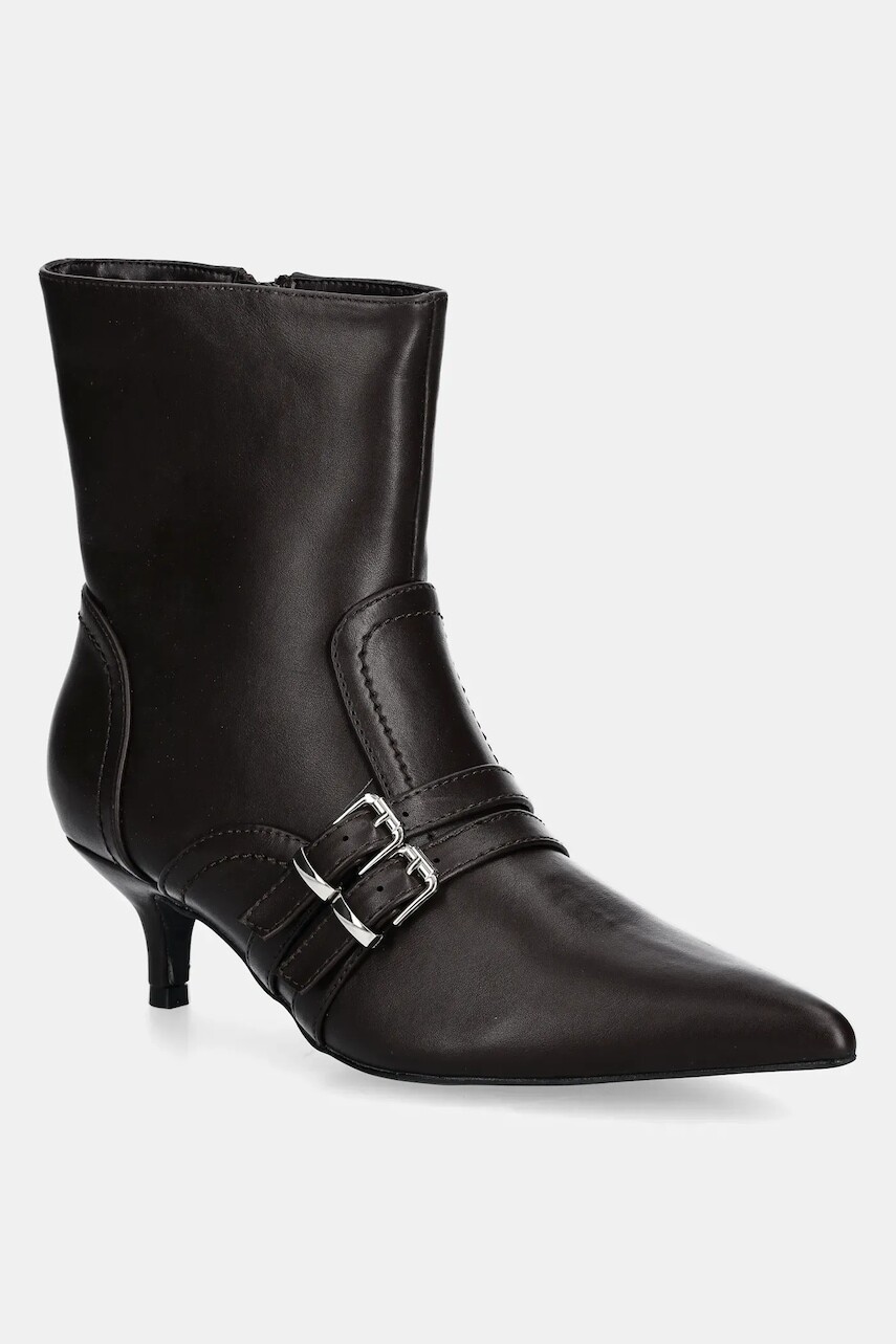 Členkové topánky Answear.LAB dámske, hnedá farba, na vysokom podpätku, jemne zateplené