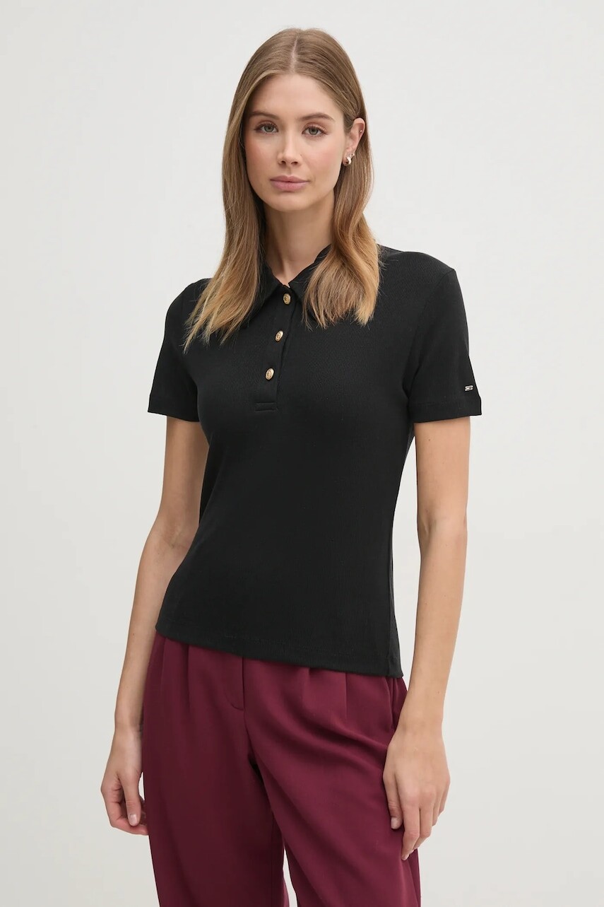 Polo tričko Tommy Hilfiger dámske, čierna farba, WW0WW44446