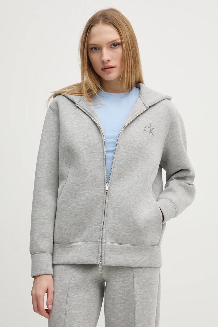 Mikina Calvin Klein dámska, šedá farba, s kapucňou, melanžová, K20K208087