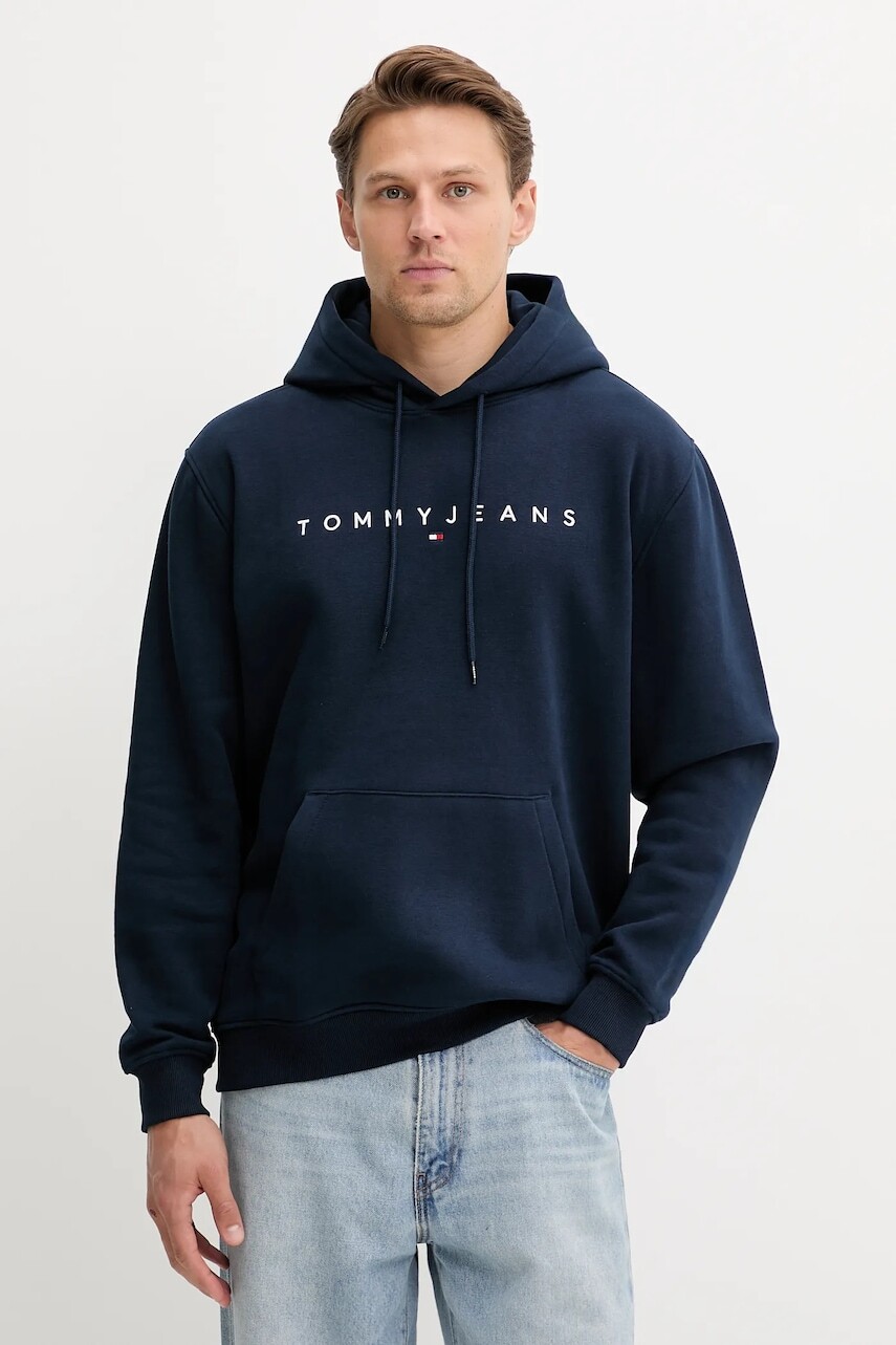 Mikina Tommy Jeans béžová farba, s kapucňou, s potlačou, DM0DM20746