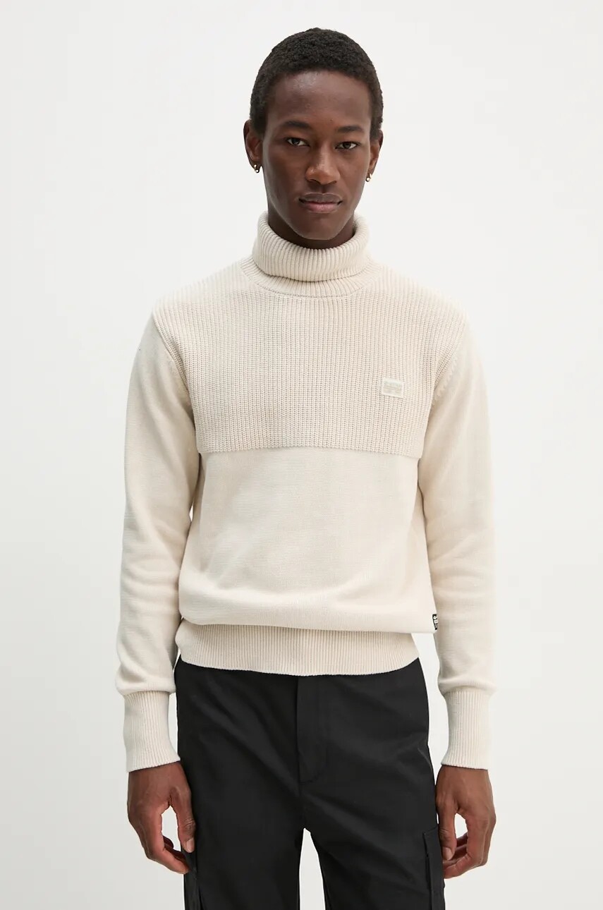 Bavlnený sveter G-Star béžová farba, s rolákom, D25151-C868