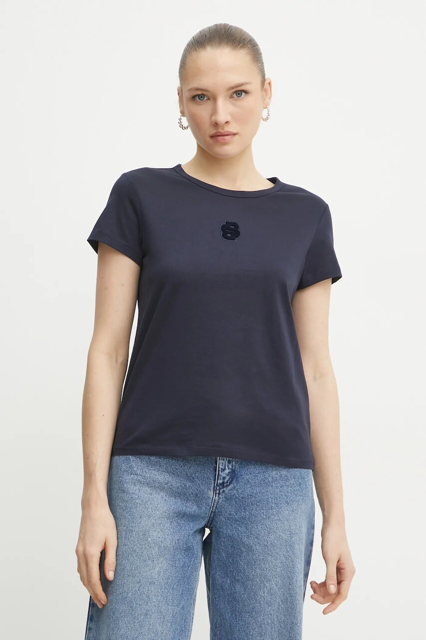 Bavlnené tričko BOSS dámske, tmavomodrá farba, 50534800