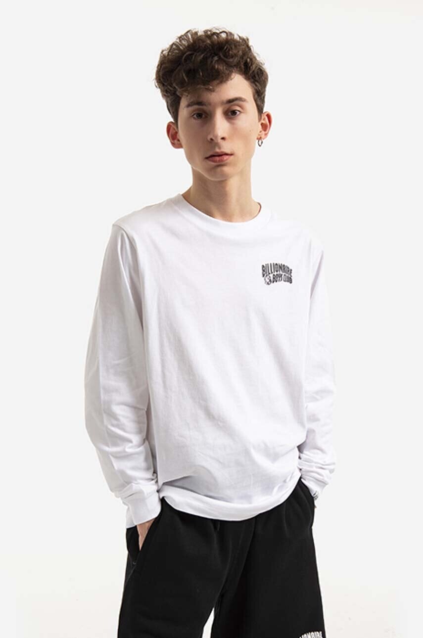 Bavlnené tričko s dlhým rukávom Billionaire Boys Club Small Arch Logo L/S Tee BC007-WHITE, biela farba, s potlačou