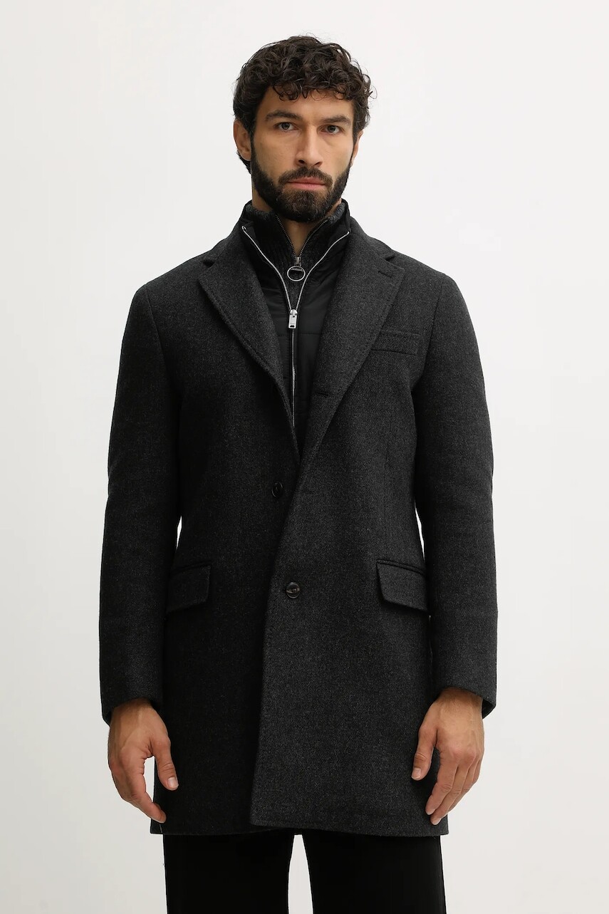 Vlnený kabát Hackett London tmavomodrá farba, prechodná, HM403241R