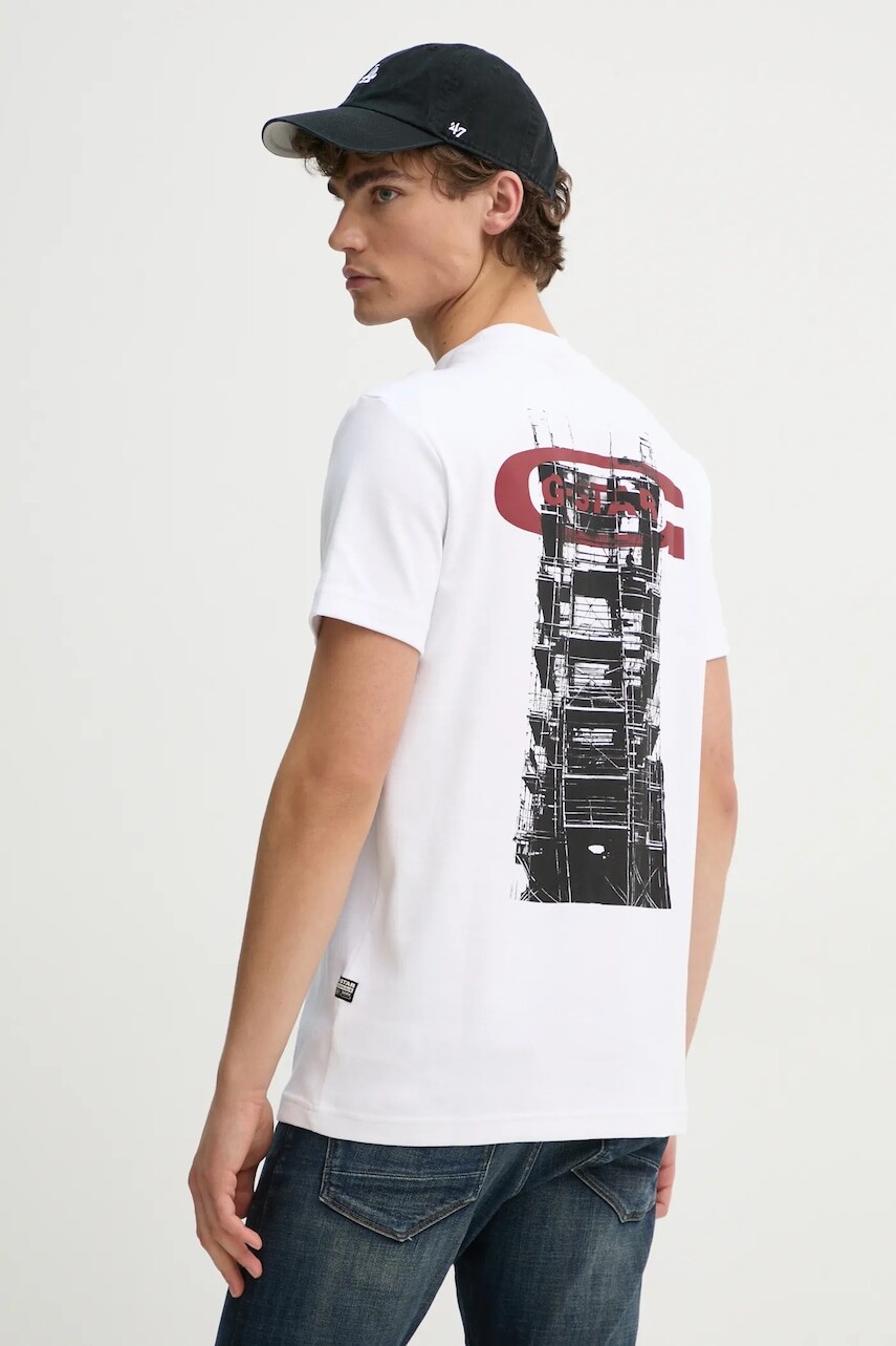 Bavlnené tričko G-Star pánske, biela farba, s potlačou, D25141-C812