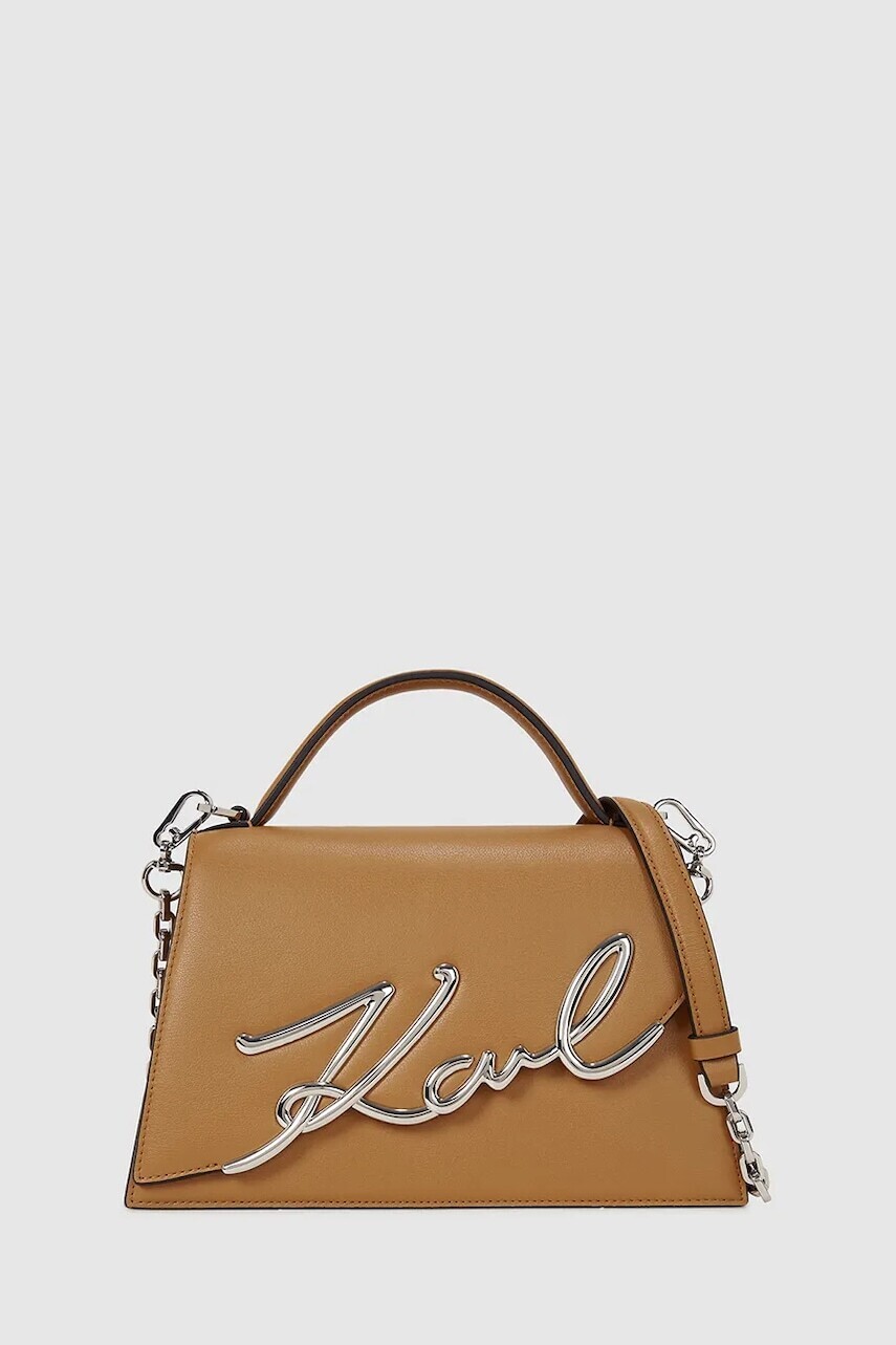 Kožená kabelka Karl Lagerfeld K/SIGNATURE béžová farba, A1W30036