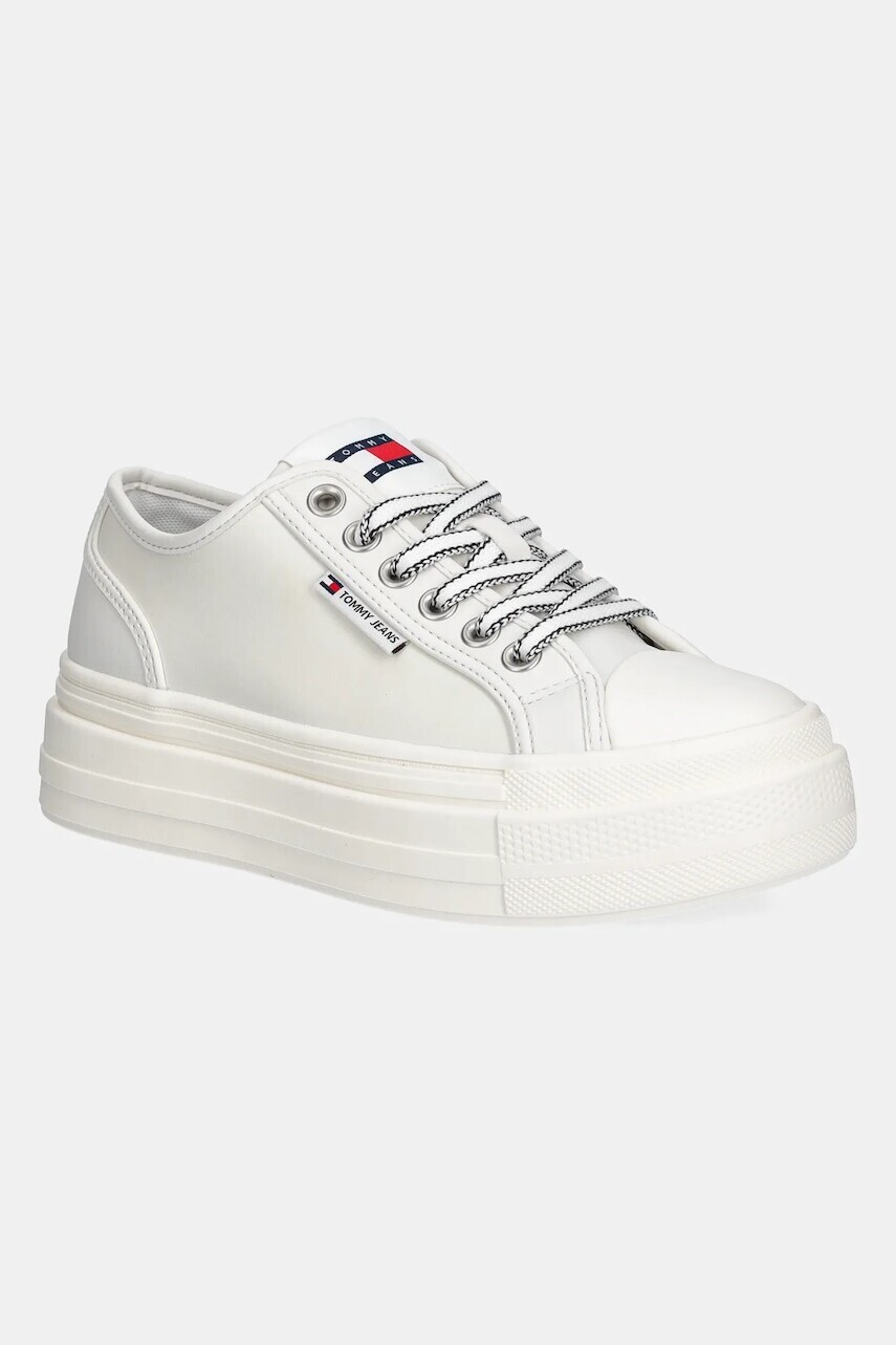 Kožené tenisky Tommy Jeans TJW FOXING VULC LC LEATHER dámske, béžová farba, EN0EN02714