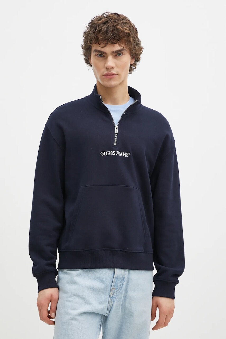 Mikina Guess Jeans pánska, tmavomodrá farba, s nášivkou, M5RQ42 KCPR1