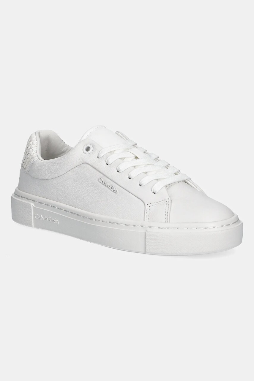Kožené tenisky Calvin Klein CUPSOLE LACE UP - WOVEN LTH biela farba, HW0HW02298