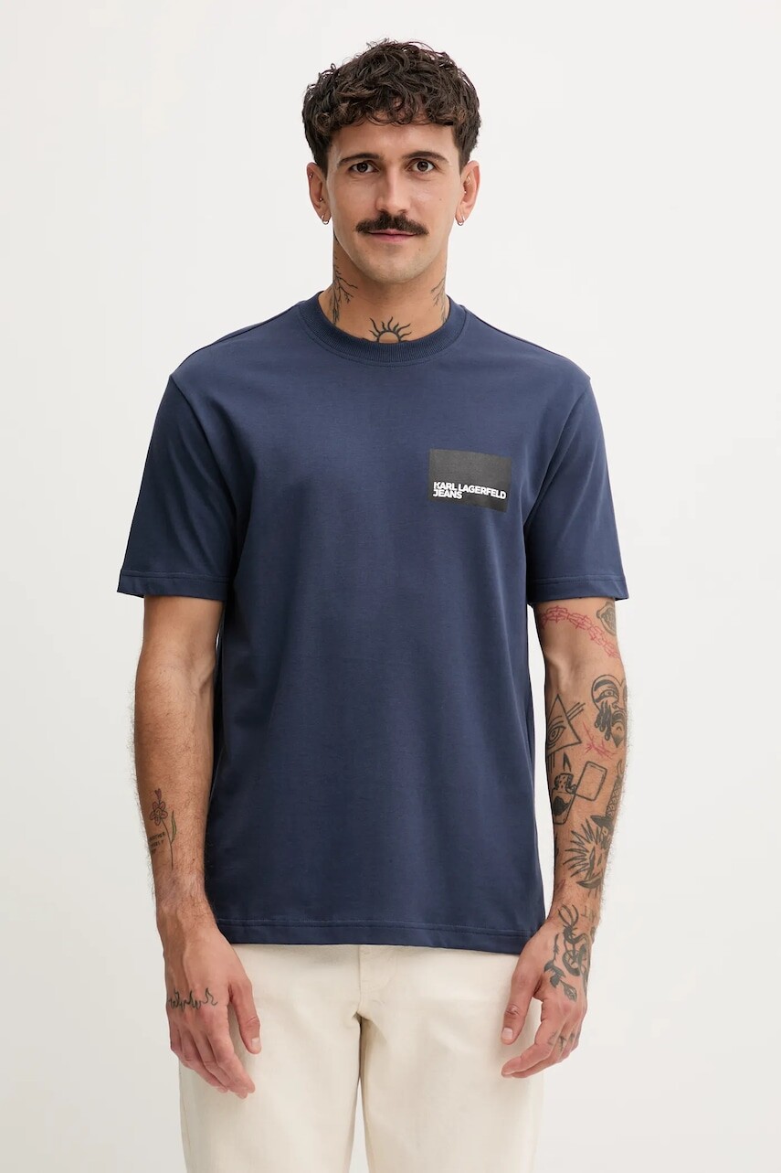 Bavlnené tričko Karl Lagerfeld Jeans pánske, modrá farba, s potlačou, A1M17001