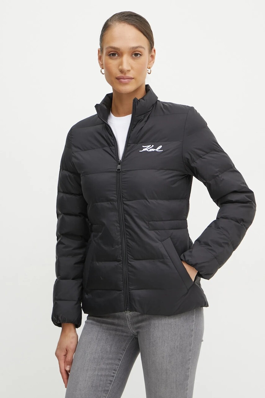 Bunda Karl Lagerfeld dámska, čierna farba, prechodná, 246W1513