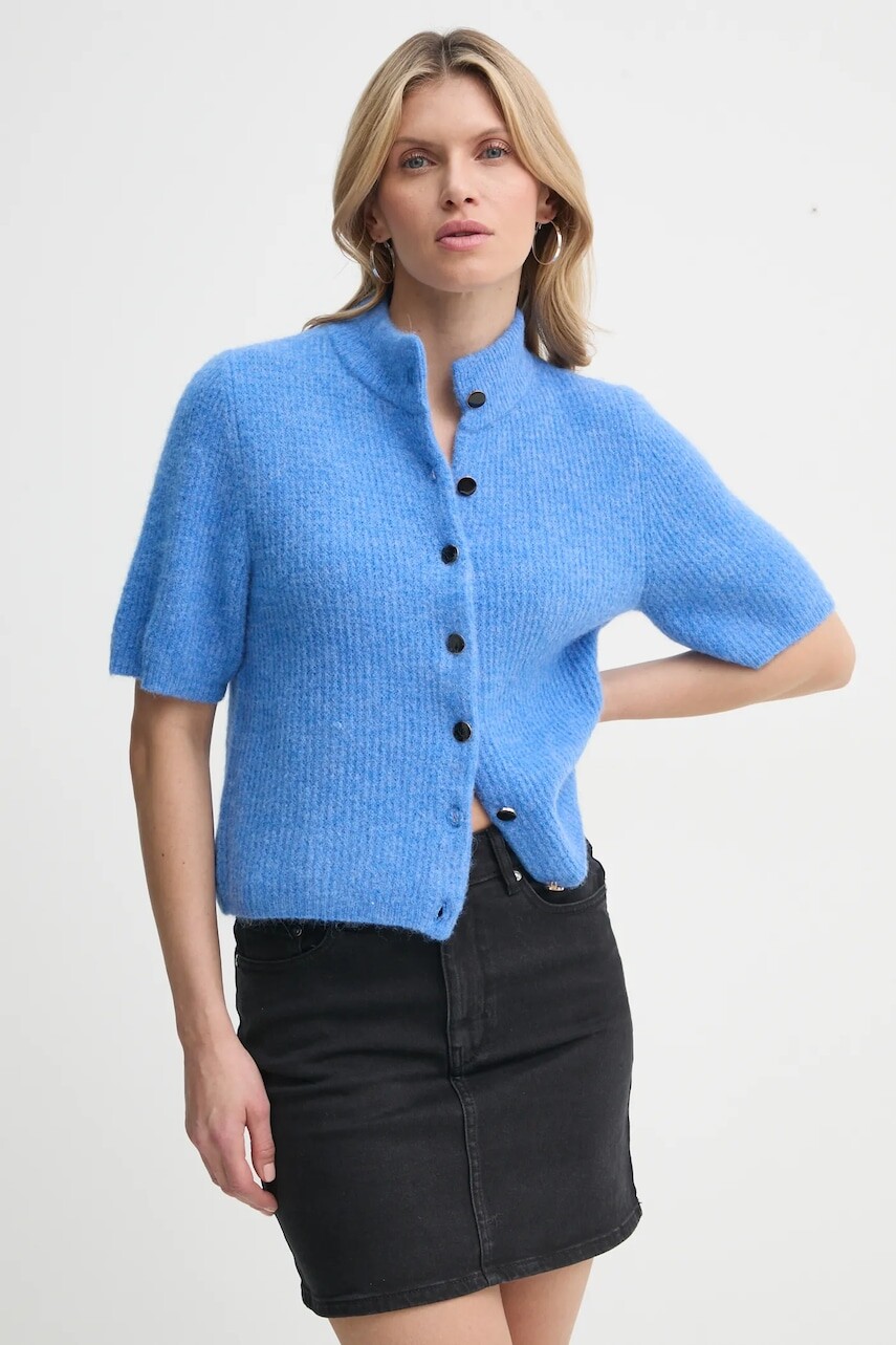 Vlnený kardigán Gestuz fialová farba, 10910034