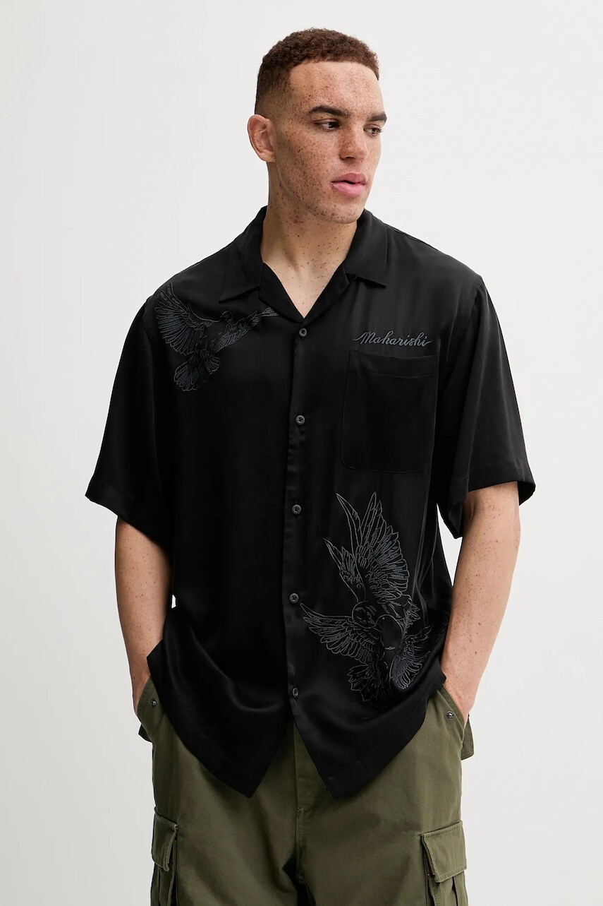 Košeľa Maharishi Peace Dove Embroidered Shirt pánska, čierna farba, regular, s klasickým golierom, 5326.BLACK