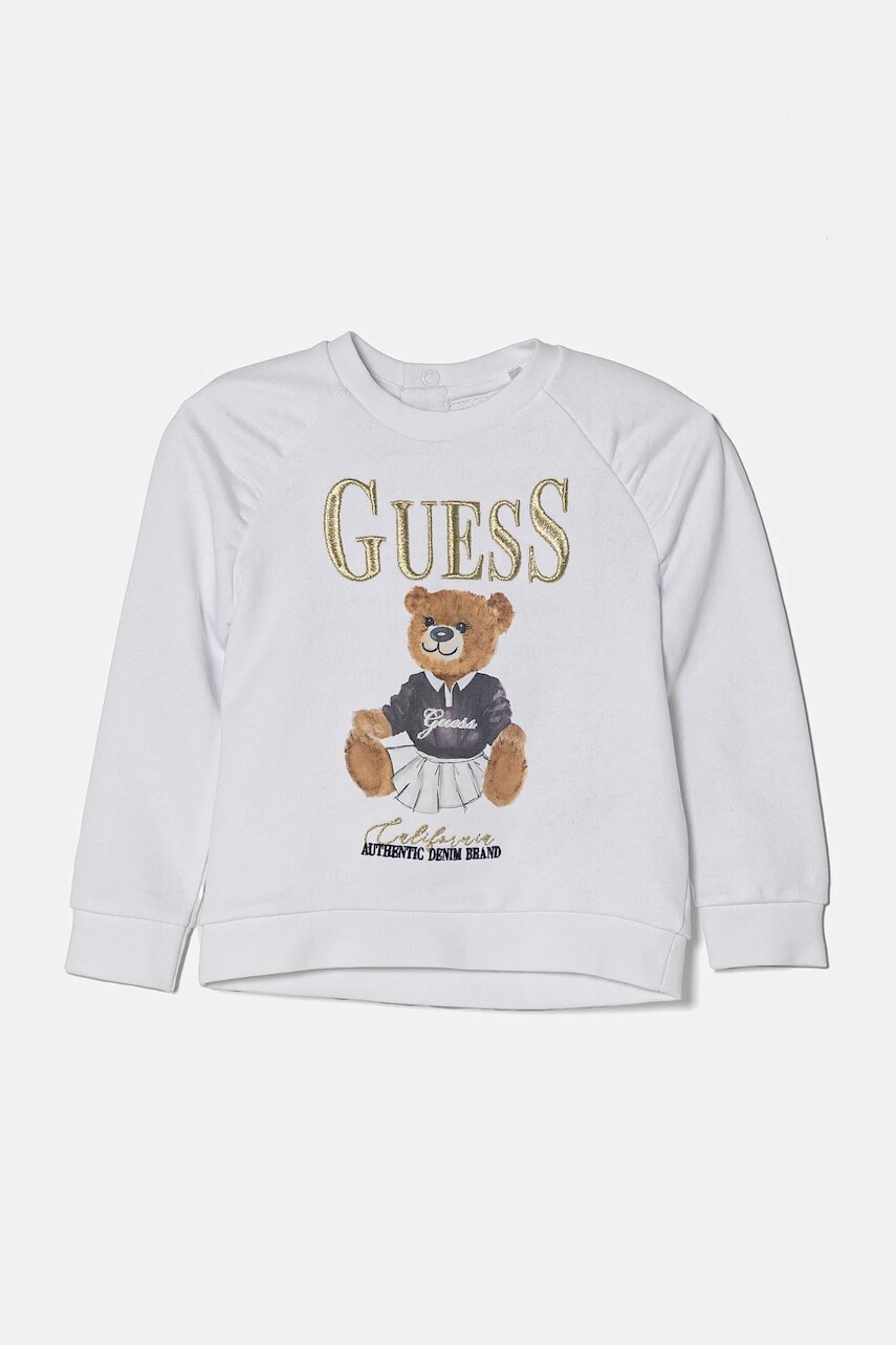 Detská bavlnená mikina Guess biela farba, s nášivkou, K5RQ04 KAD74