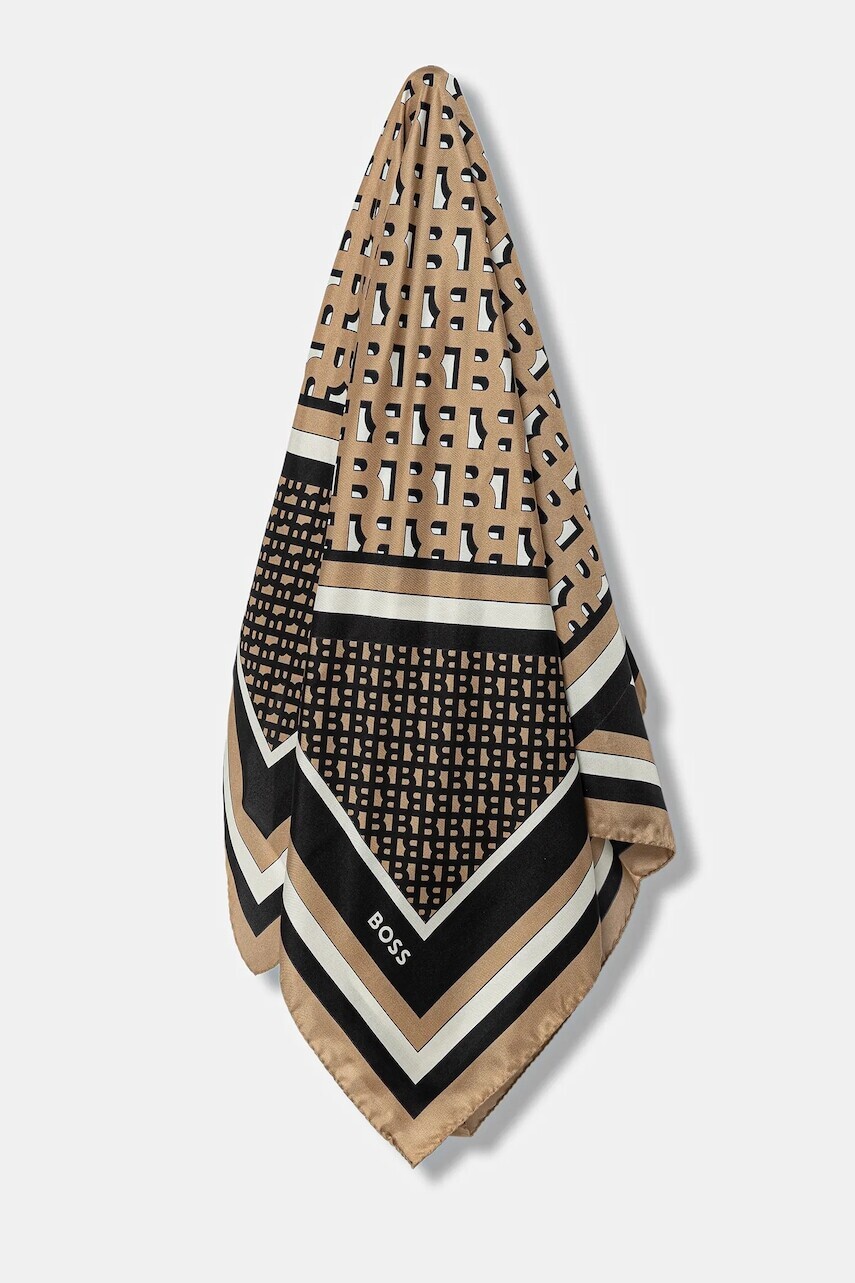 Hodvábna šatka BOSS žltá farba, vzorovaná, 50536118