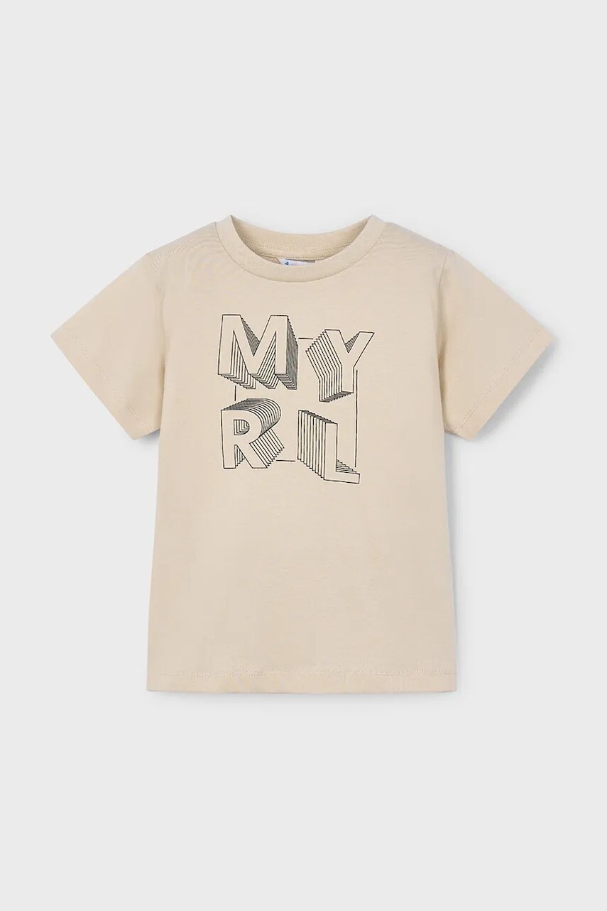 Detské bavlnené tričko Mayoral béžová farba, s potlačou, 170