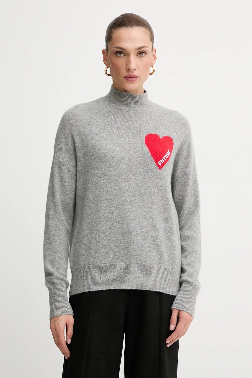Kašmírový sveter FROM FUTURE šedá farba, ľahký, s polorolákom, WPM00746