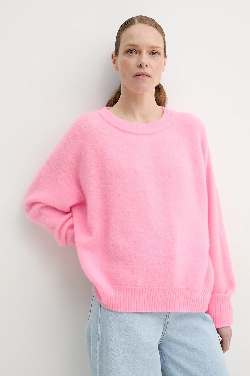 Vlnený sveter American Vintage dámsky, ružová farba, tenký, VITO18EE25