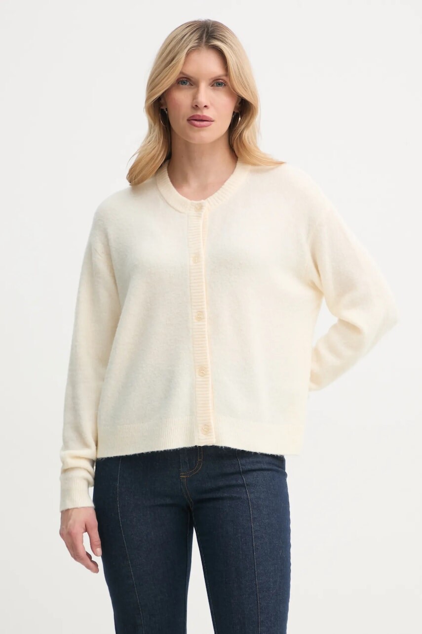 Kardigán s prímesou vlny American Vintage béžová farba, tenký, DAM19EE25