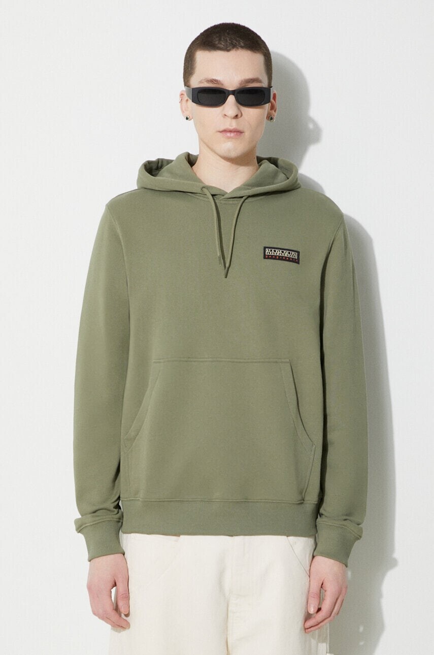 Bavlnená mikina Napapijri B-Iaato H S pánska, zelená farba, s kapucňou, s nášivkou, NP0A4HPAGAE1