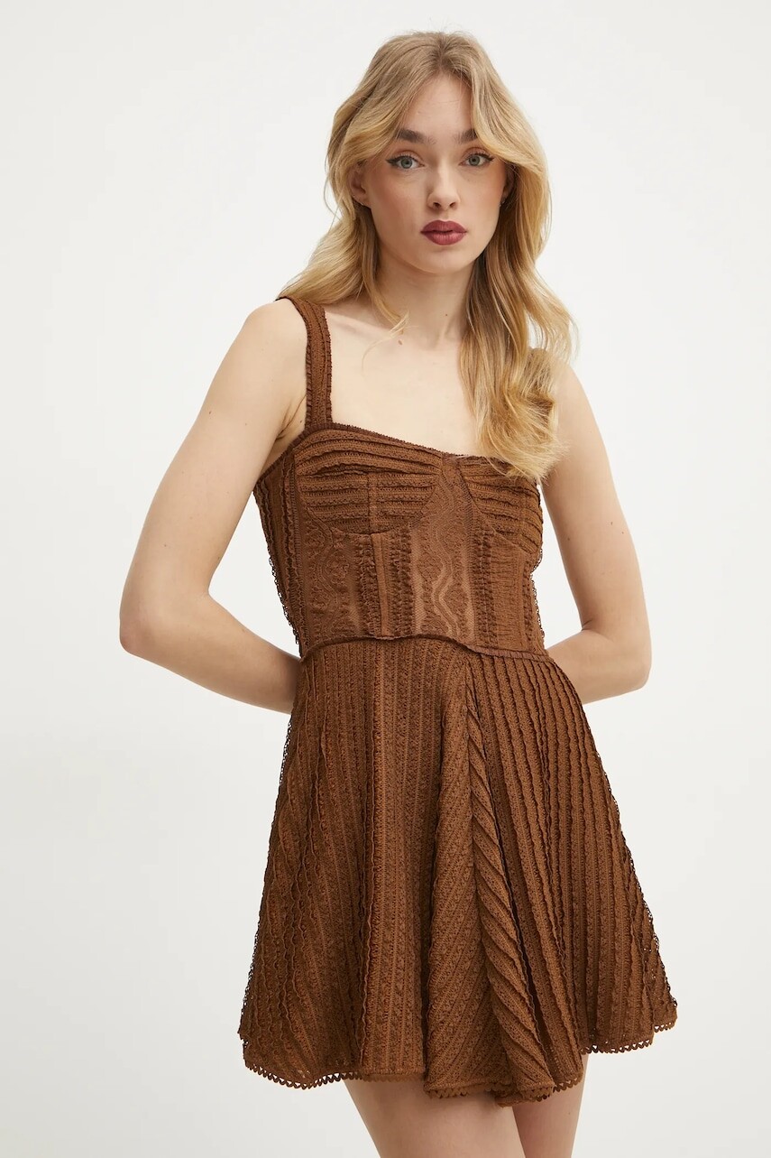 Šaty Charo Ruiz Ibiza Mai hnedá farba, mini, áčkový strih, 255601