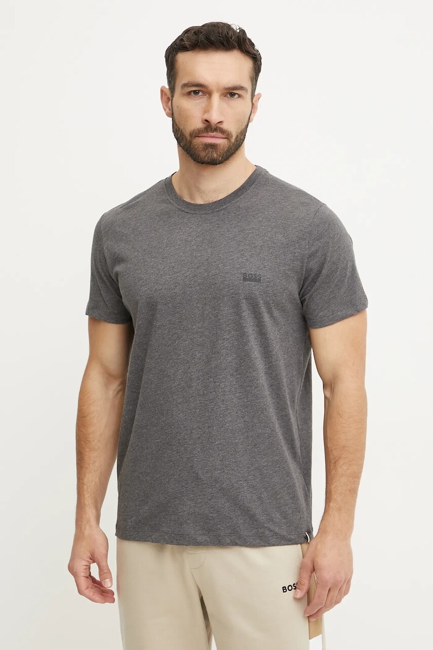 Bavlnené tričko BOSS pánske, šedá farba, jednofarebné, 50531401
