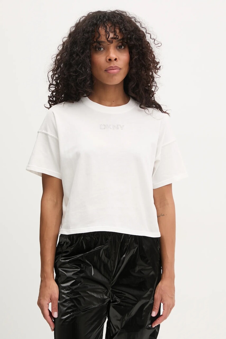 Bavlnené tričko Dkny dámske, béžová farba, DP4T1070