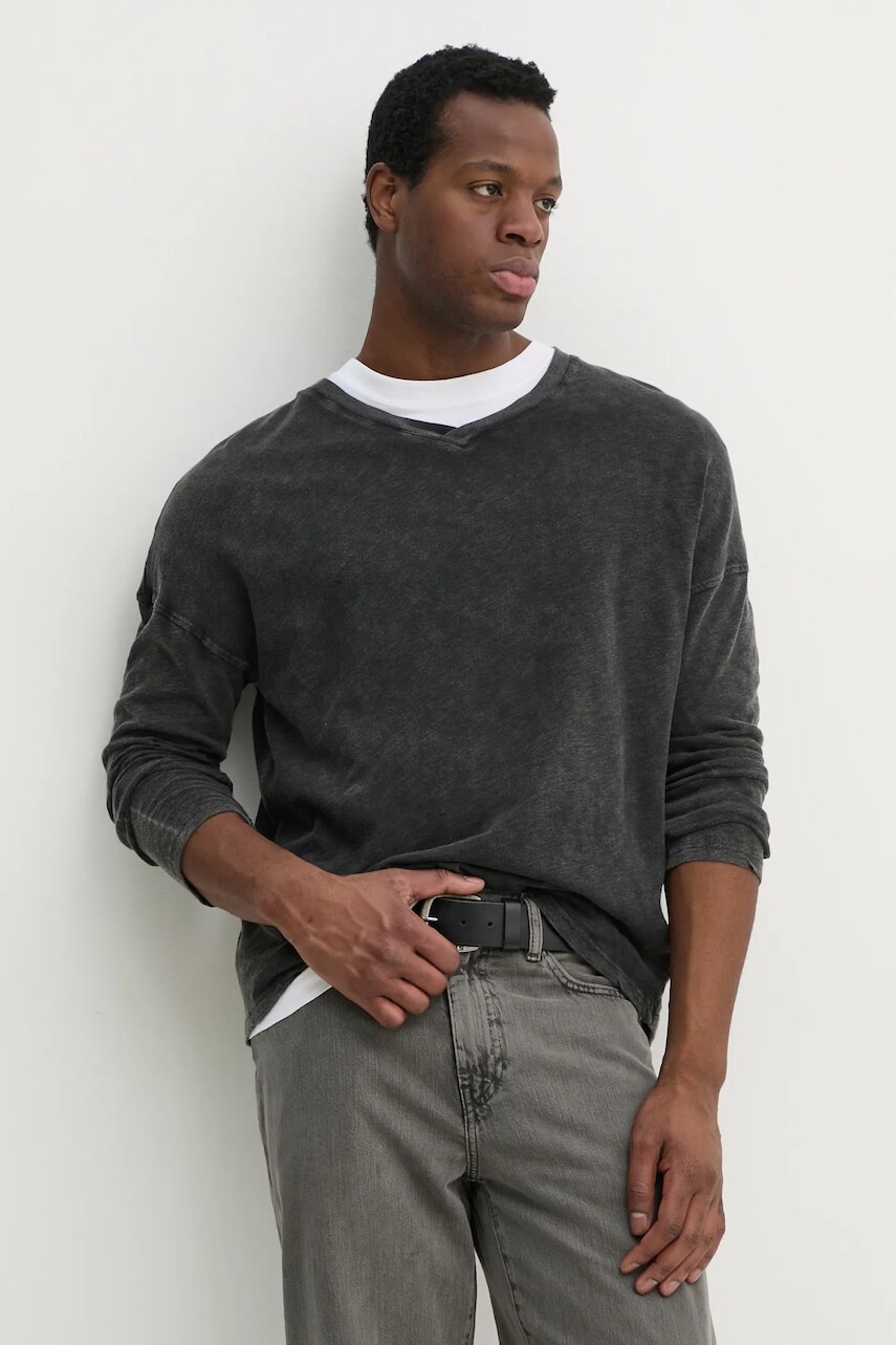 Bavlnené tričko s dlhým rukávom American Vintage čierna farba, jednofarebný, MSON02FGE25