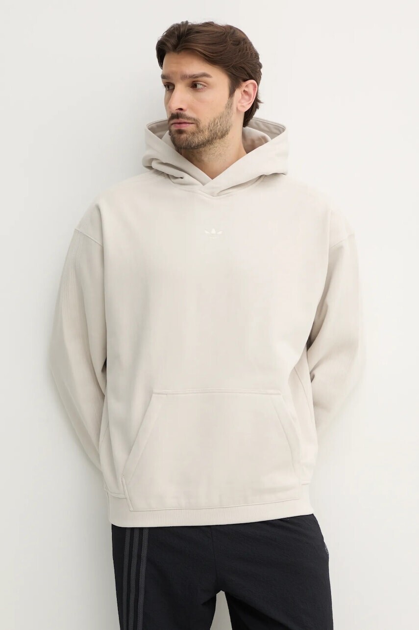 Bavlnená mikina adidas Originals Essential pánska, béžová farba, s kapucňou, jednofarebná, JD3299