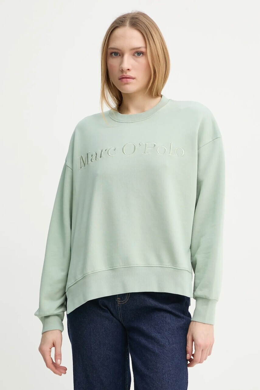 Bavlnená mikina Marc O'Polo dámska, zelená farba, s nášivkou, 502407354033