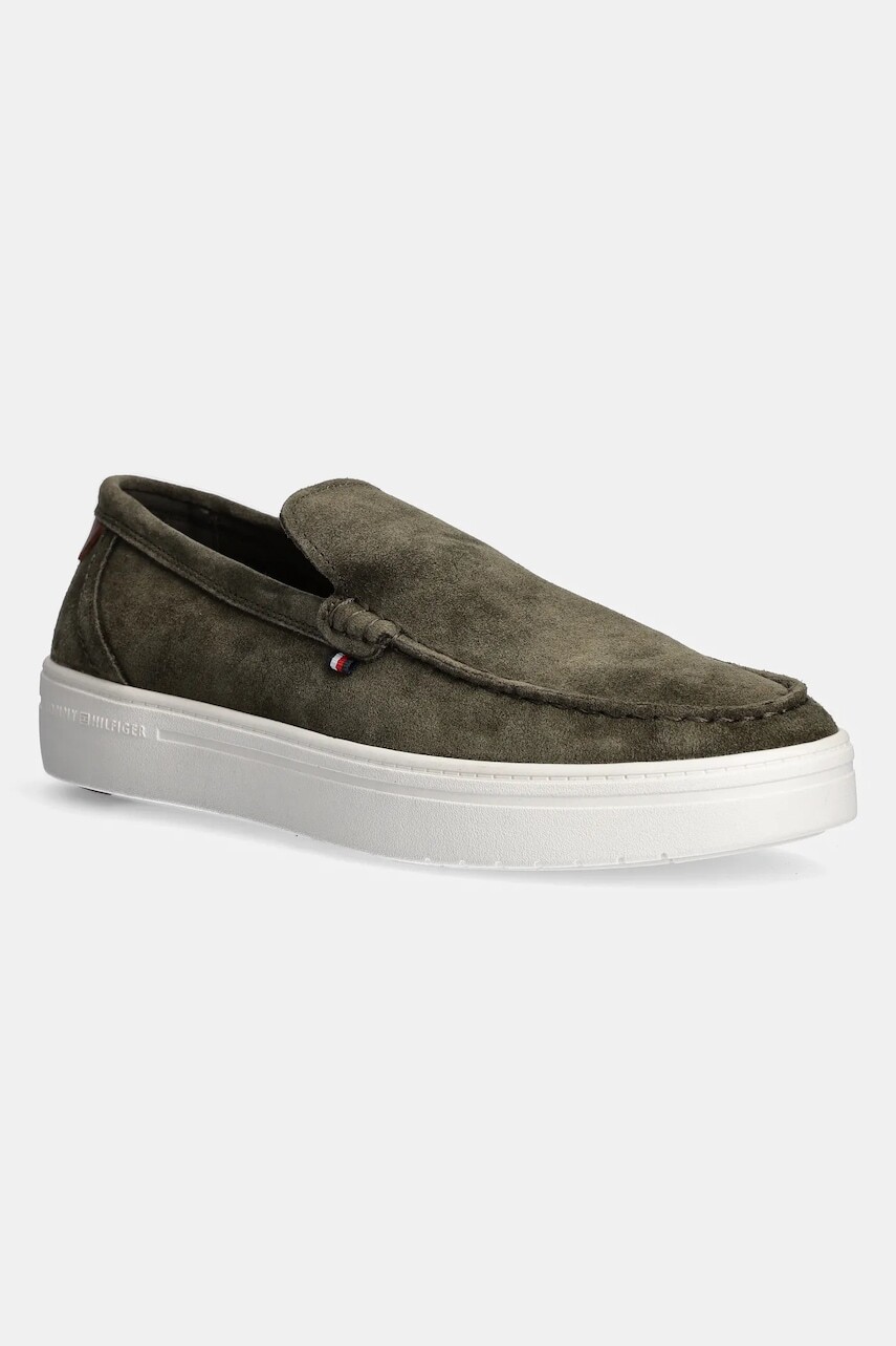 Semišové mokasíny Tommy Hilfiger MODERN LIGHT HYBRID SUEDE LOAFER pánske, zelená farba, FM0FM05354