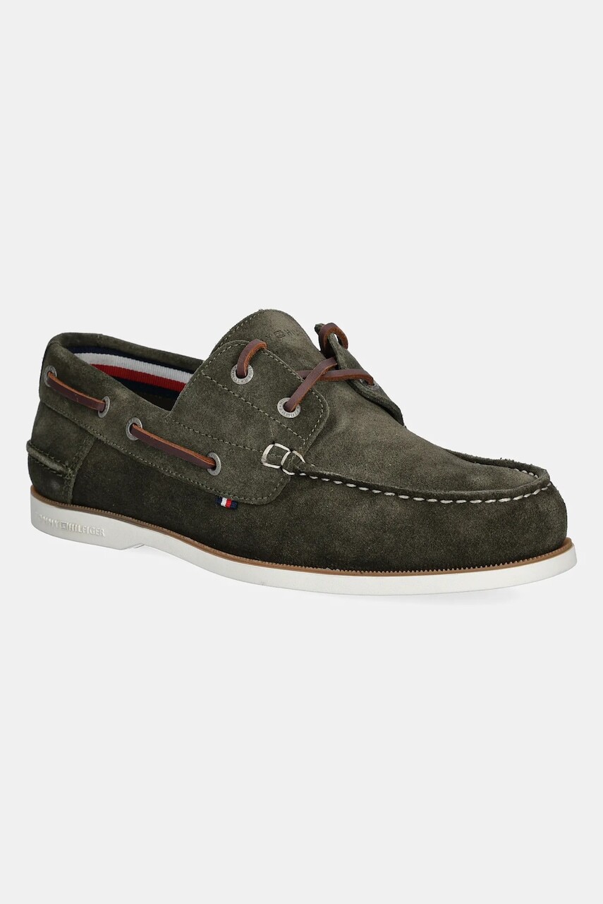 Semišové mokasíny Tommy Hilfiger TH BOAT SHOE CORE SUEDE pánske, zelená farba, FM0FM05387