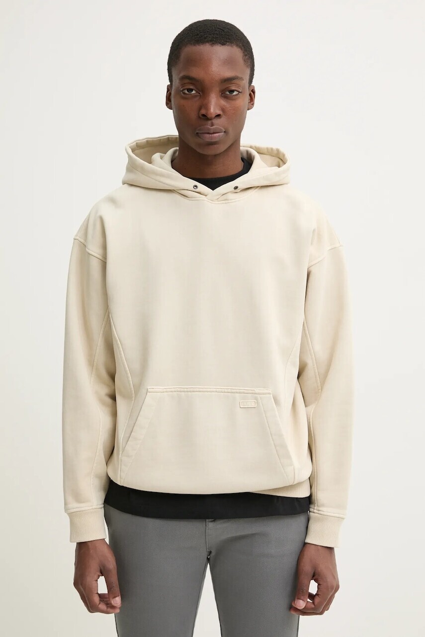 Bavlnená mikina Hugo Blue pánska, béžová farba, s kapucňou, jednofarebná, 50538681