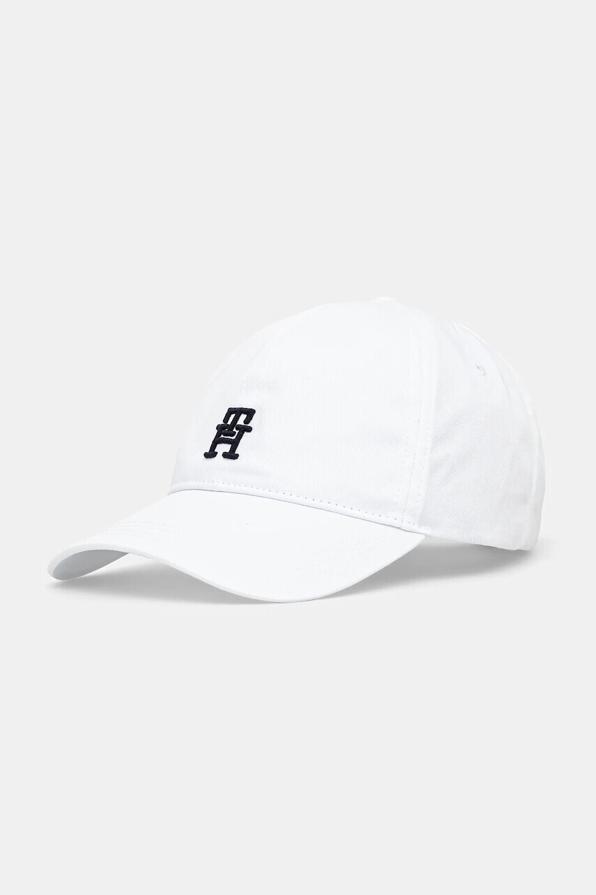 Bavlnená šiltovka Tommy Hilfiger biela farba, s nášivkou, AM0AM13542