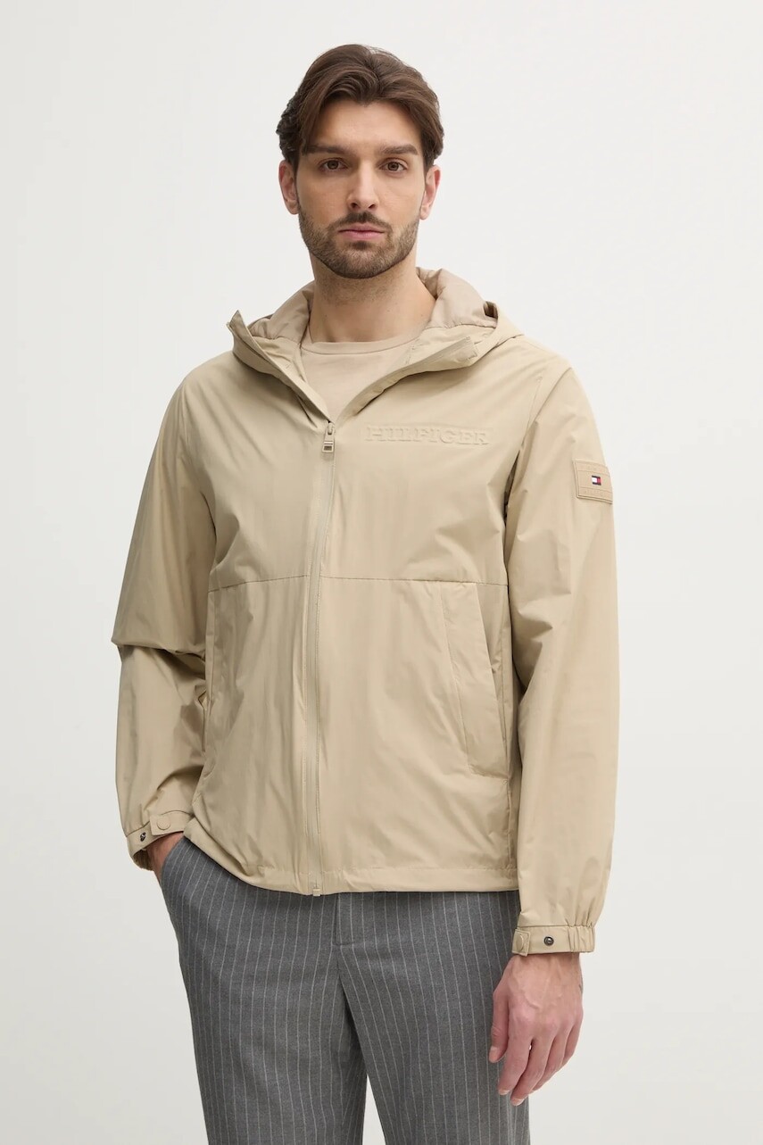Bunda Tommy Hilfiger pánska, béžová farba, prechodná, MW0MW38905