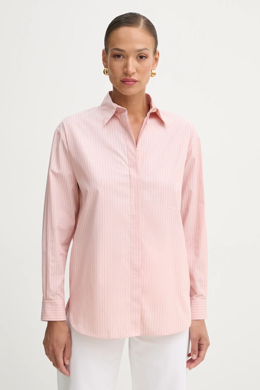 Bavlnená košeľa Pinko dámska, ružová farba, voľný strih, s klasickým golierom, 104026 A2FH