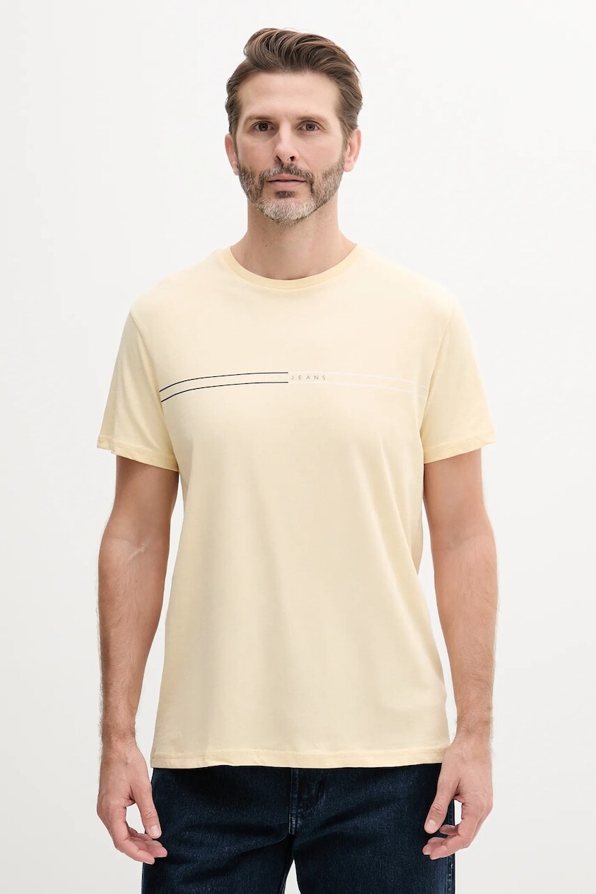 Tričko Tommy Jeans pánske, žltá farba, s potlačou, DM0DM20779
