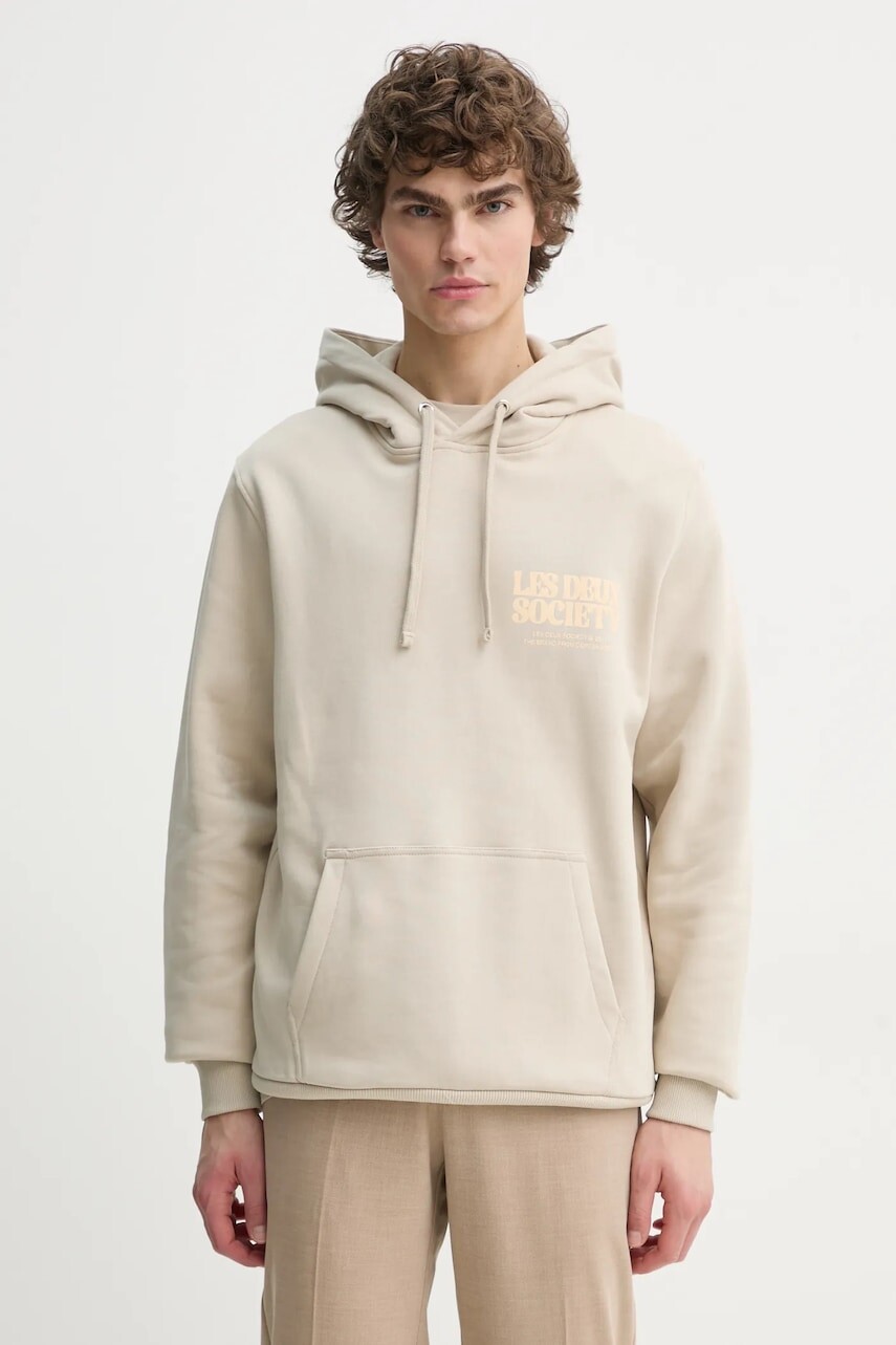 Bavlnená mikina Les Deux pánska, béžová farba, s kapucňou, s potlačou, LDM202049