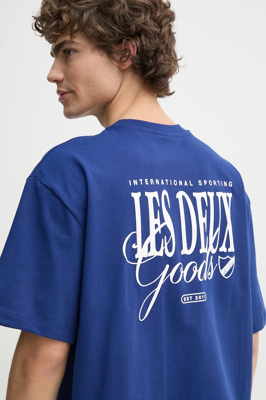 Bavlnené tričko Les Deux pánske, tmavomodrá farba, s potlačou, LDM101212