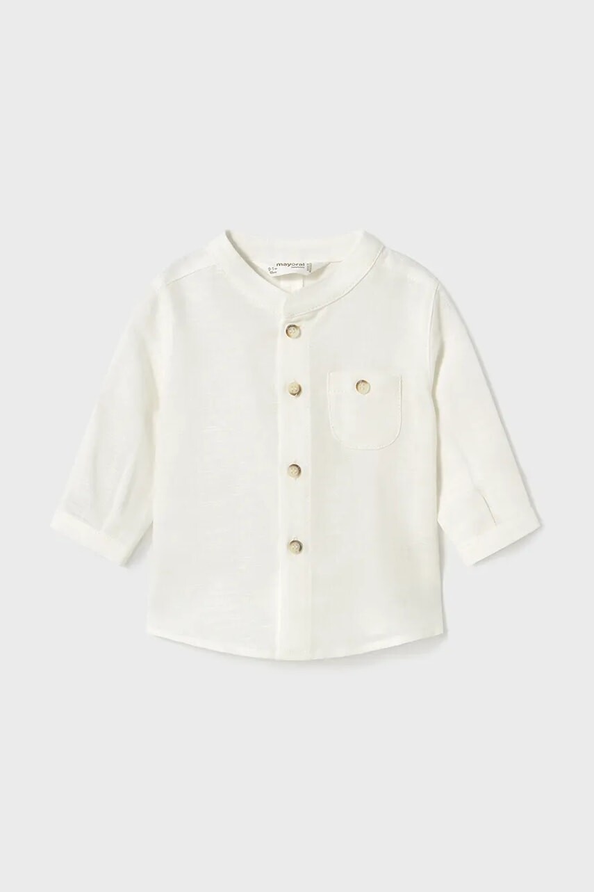 Detská košieľka s prímesou ľanu Mayoral Newborn biela farba, 1103