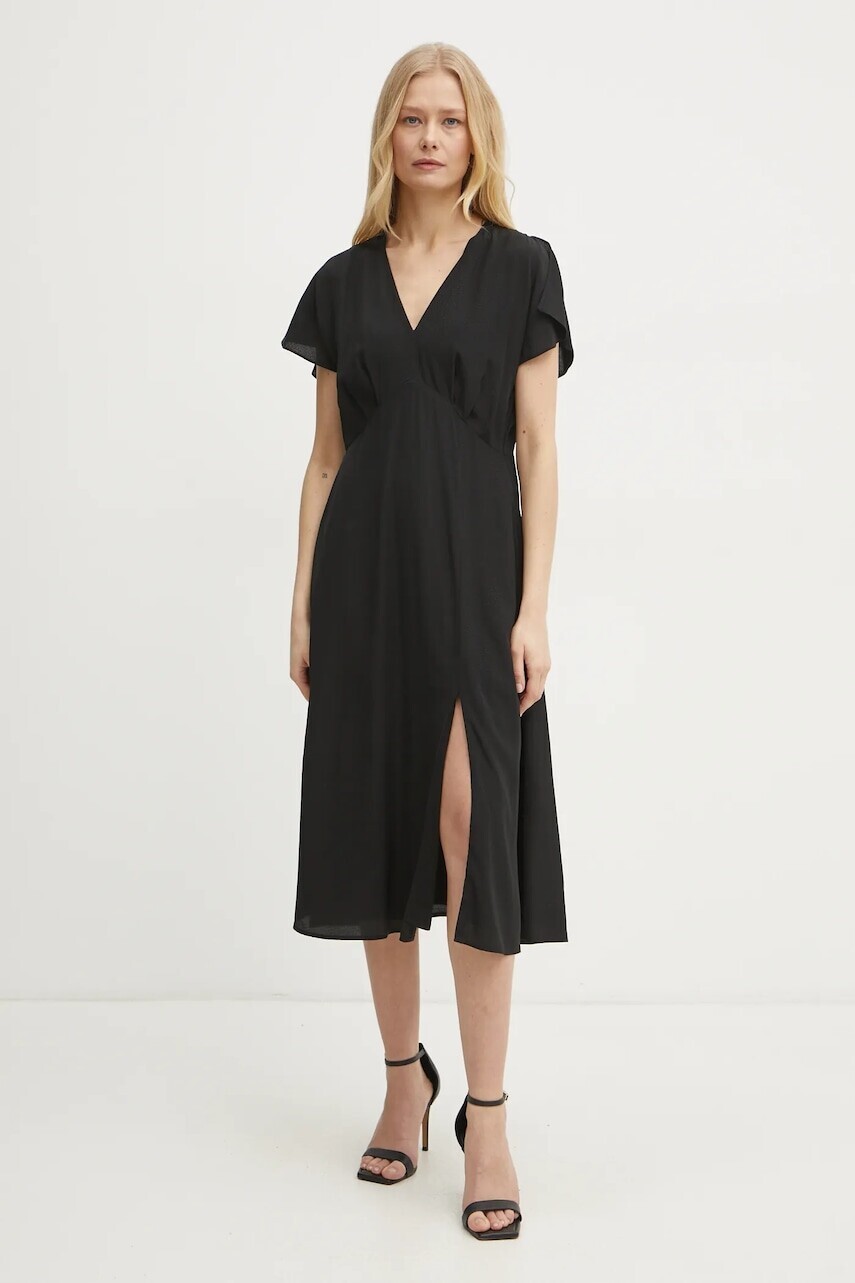 Hodvábne šaty BOSS čierna farba, mini, áčkový strih, 50532930