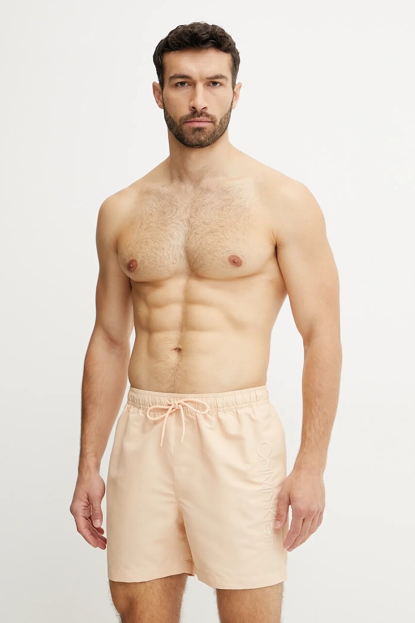 Plavkové šortky Calvin Klein béžová farba, KM0KM01166