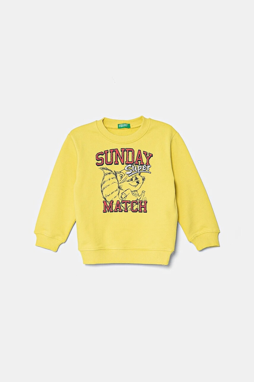 Detská bavlnená mikina United Colors of Benetton žltá farba, s potlačou, 3UNIG10II