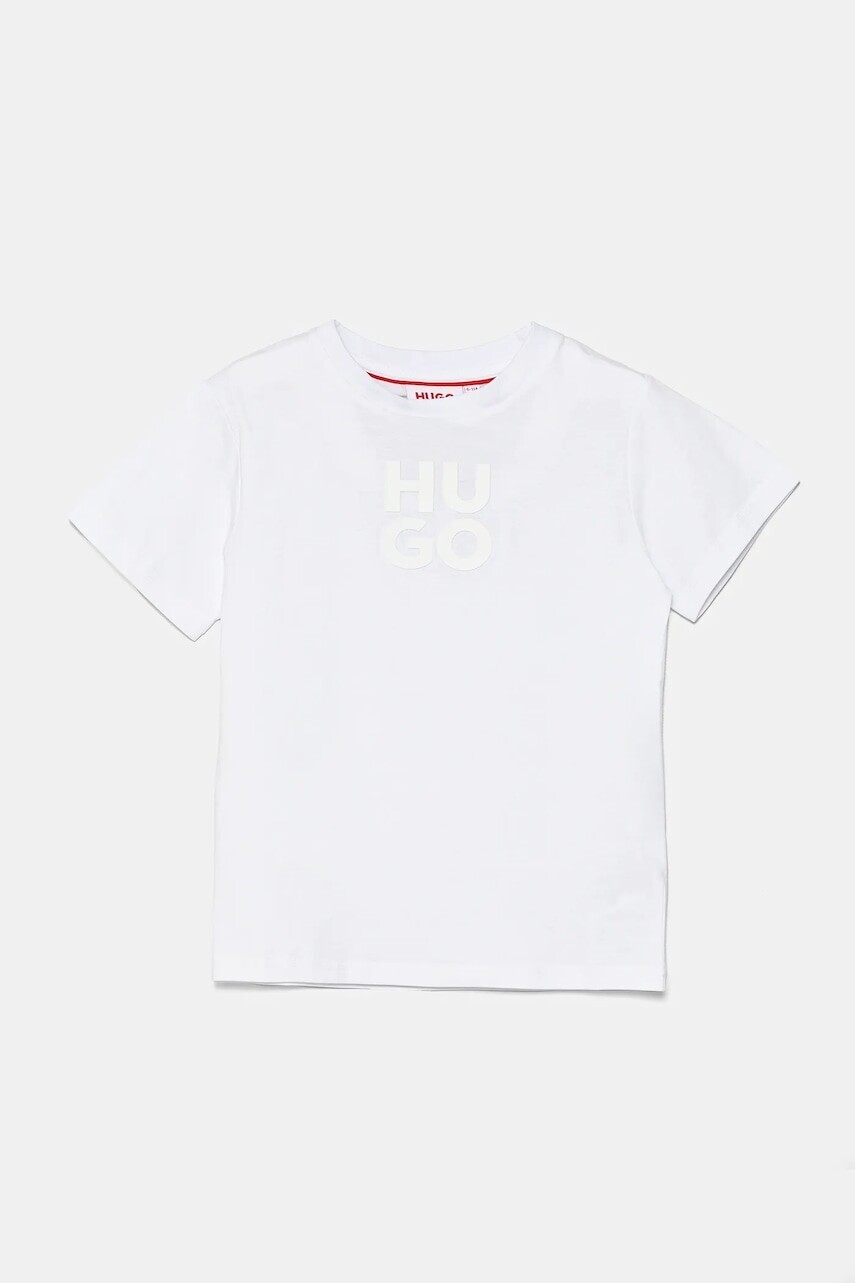 Detské bavlnené tričko HUGO biela farba, s potlačou, G00335