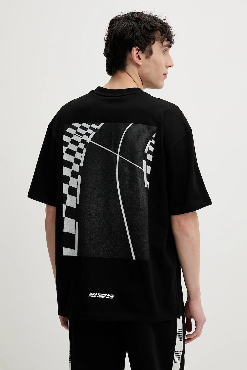 Bavlnené tričko HUGO pánske, čierna farba, s potlačou, 50531758