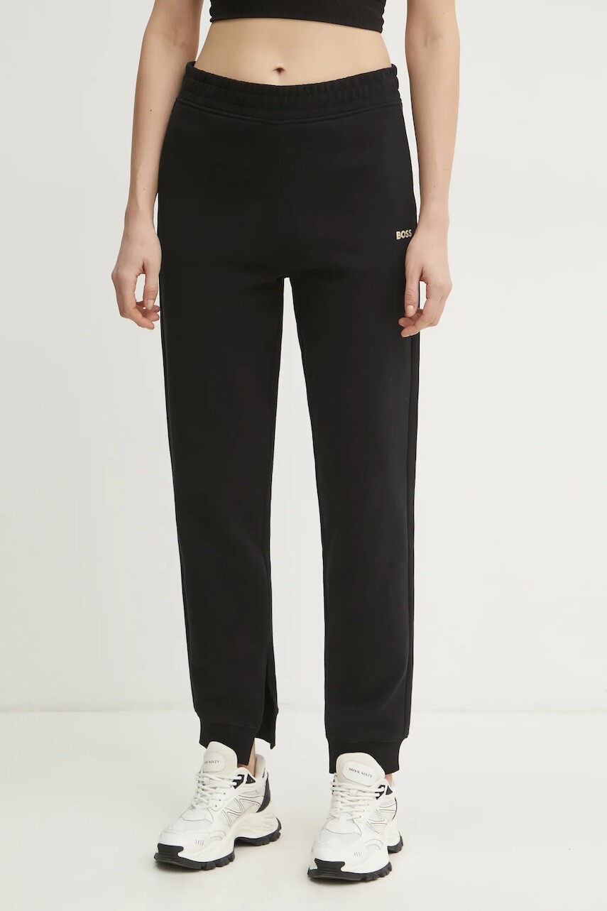 Bavlnené tepláky BOSS Orange dámske, čierna farba, jednofarebné, 50531813