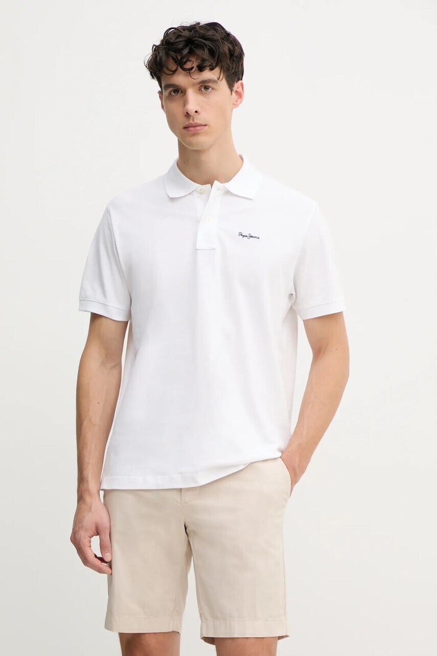 Bavlnené polo tričko Pepe Jeans ESSENTIAL POLO CONTRAST LOGO pánske, biela farba, jednofarebné, PM542298