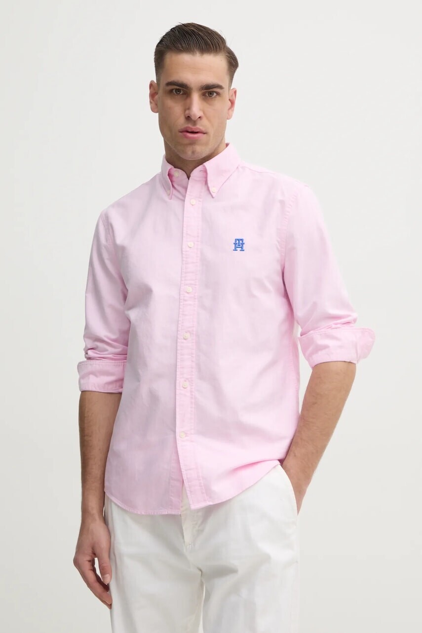 Košeľa Tommy Hilfiger pánska, ružová farba, regular, s golierom button-down, MW0MW39235